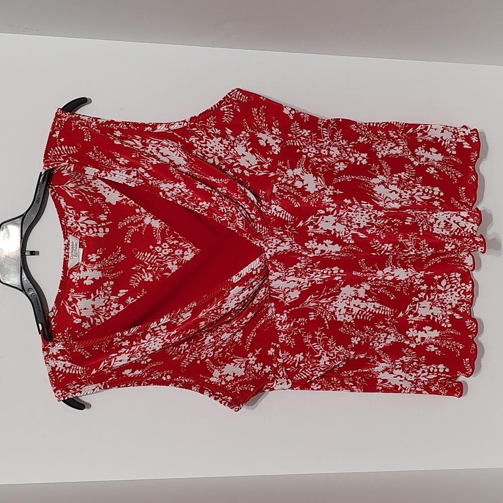 Red & White Sleeveless V Neck Christopher & Banks Top sz XL